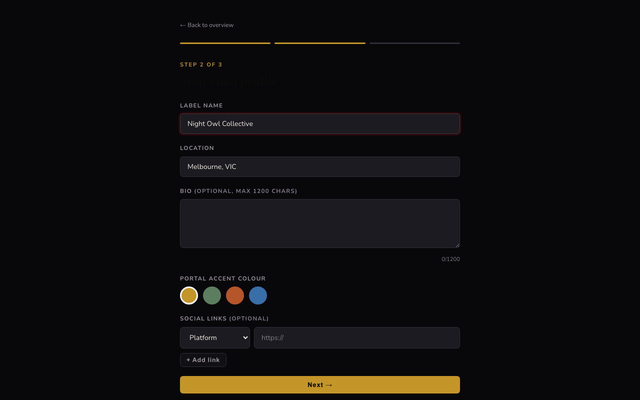 Fill in your label profile